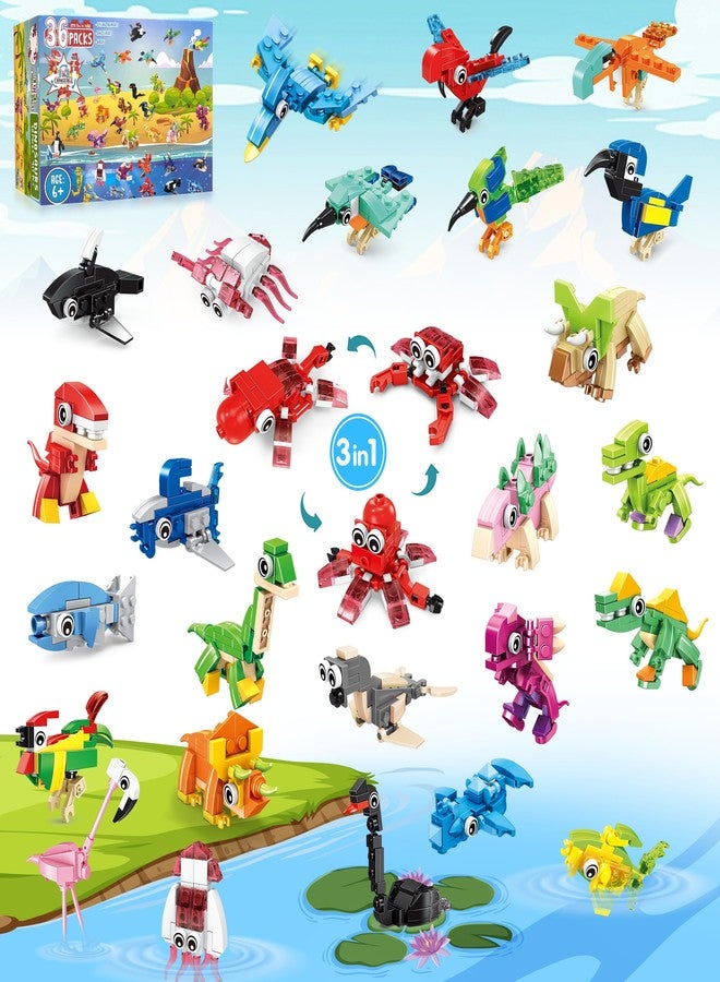 LINAYE 36 Packs Party Favors for Kids - 108 Models Mini Animals Dinosaur Building Blocks Set Toys for Kids Easter Stuffers Fillers Birthday Valentines Day Gifts Classroom Prizes for Boys Girls - Image 1